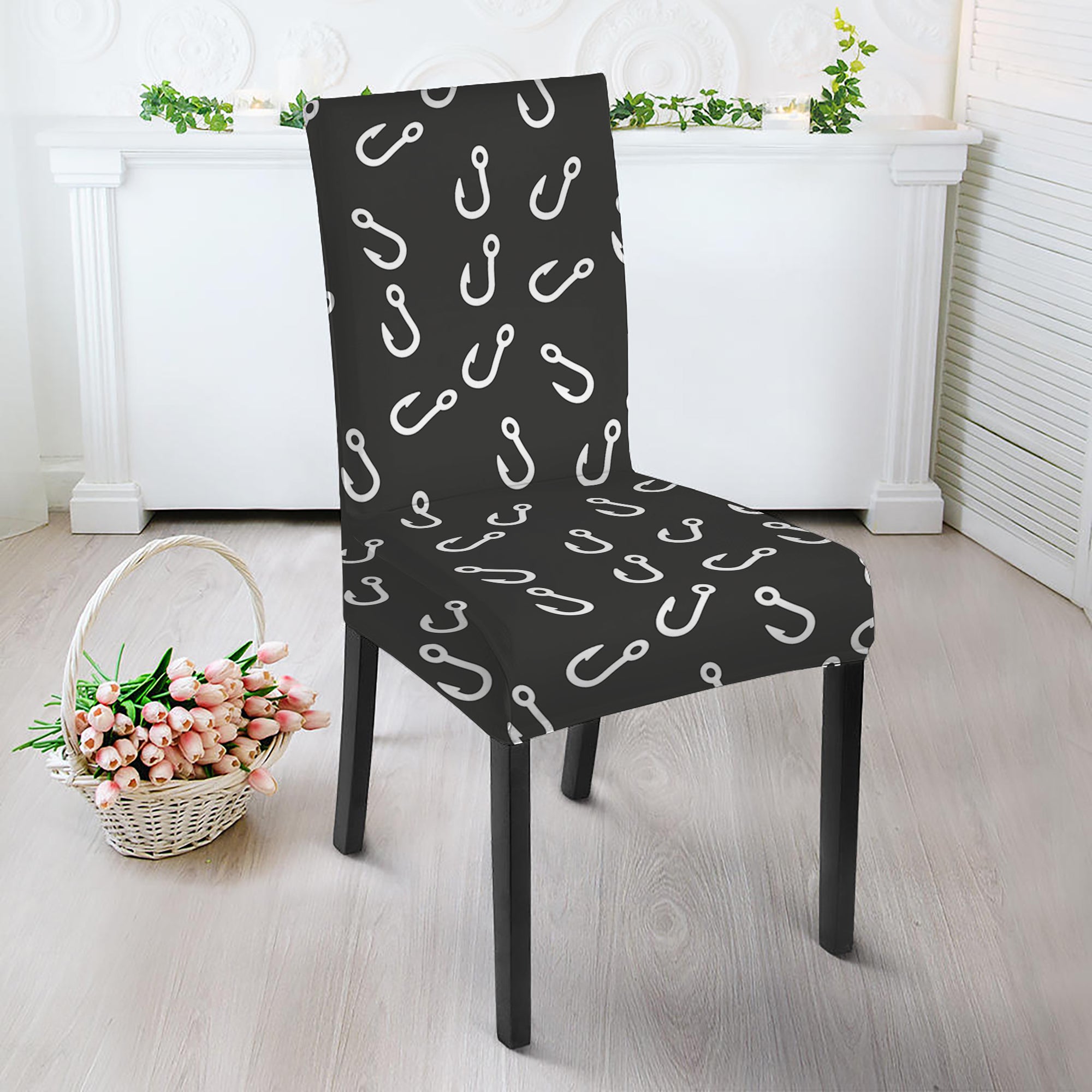 Fishing Hooks Pattern Print Dining Chair Slipcover