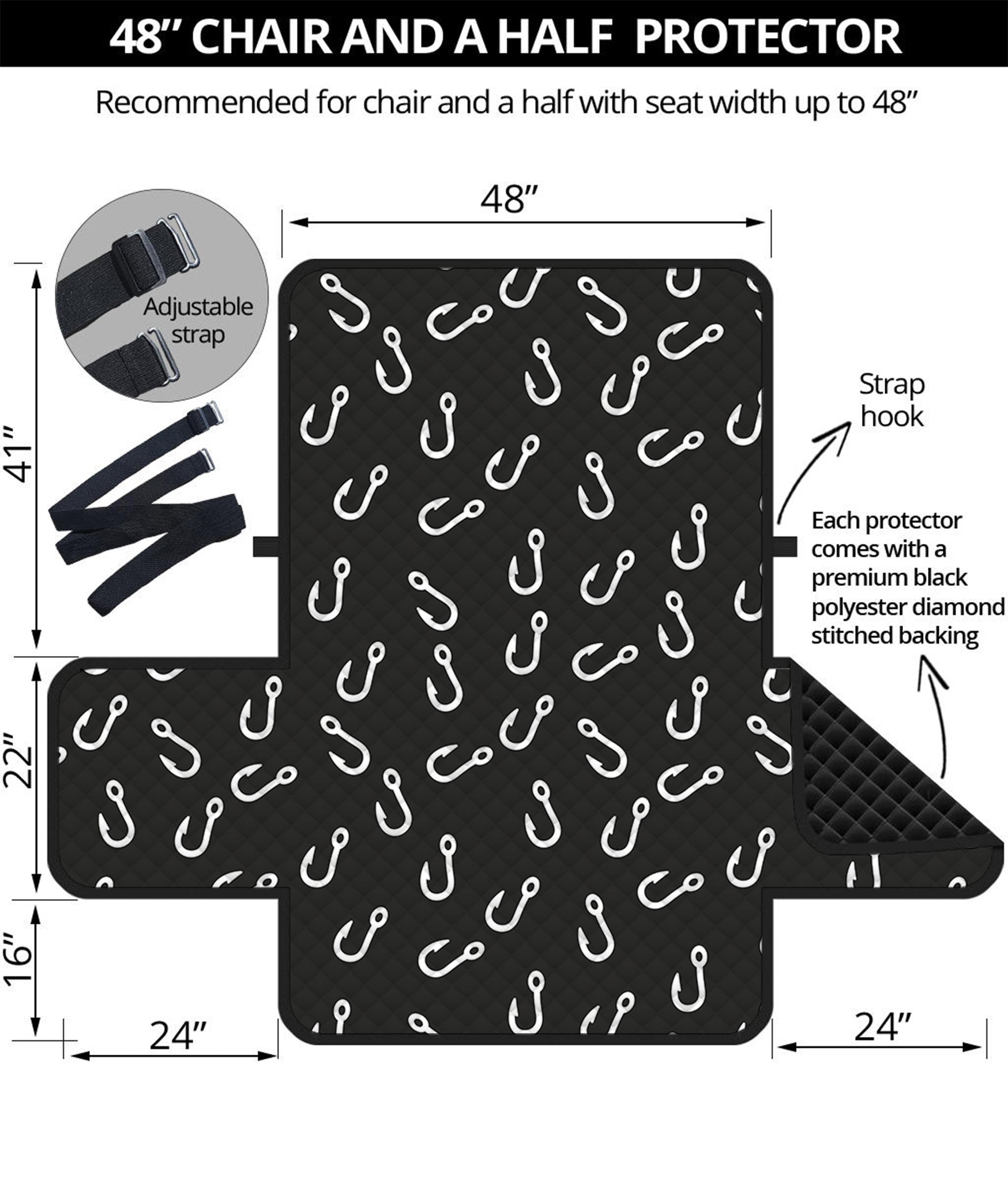 Fishing Hooks Pattern Print Half Sofa Protector