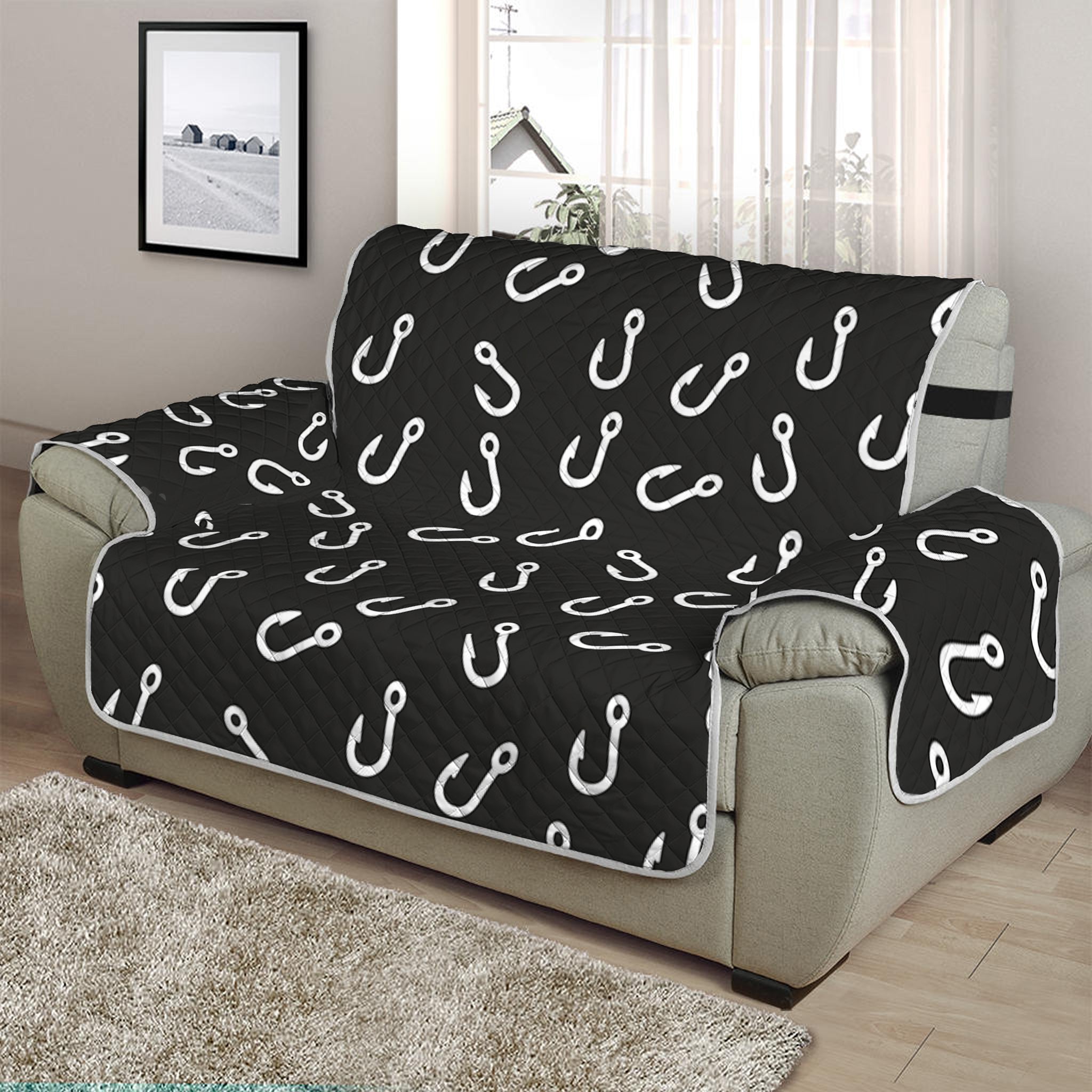 Fishing Hooks Pattern Print Half Sofa Protector