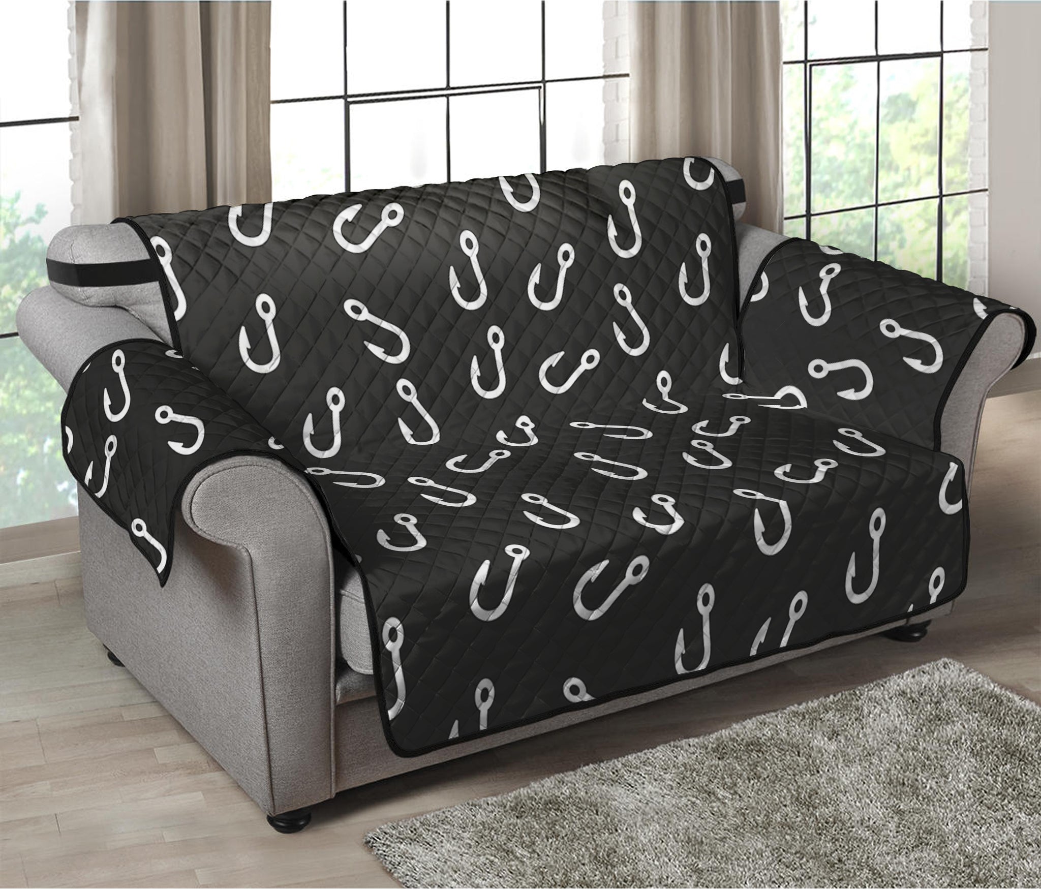 Fishing Hooks Pattern Print Loveseat Protector