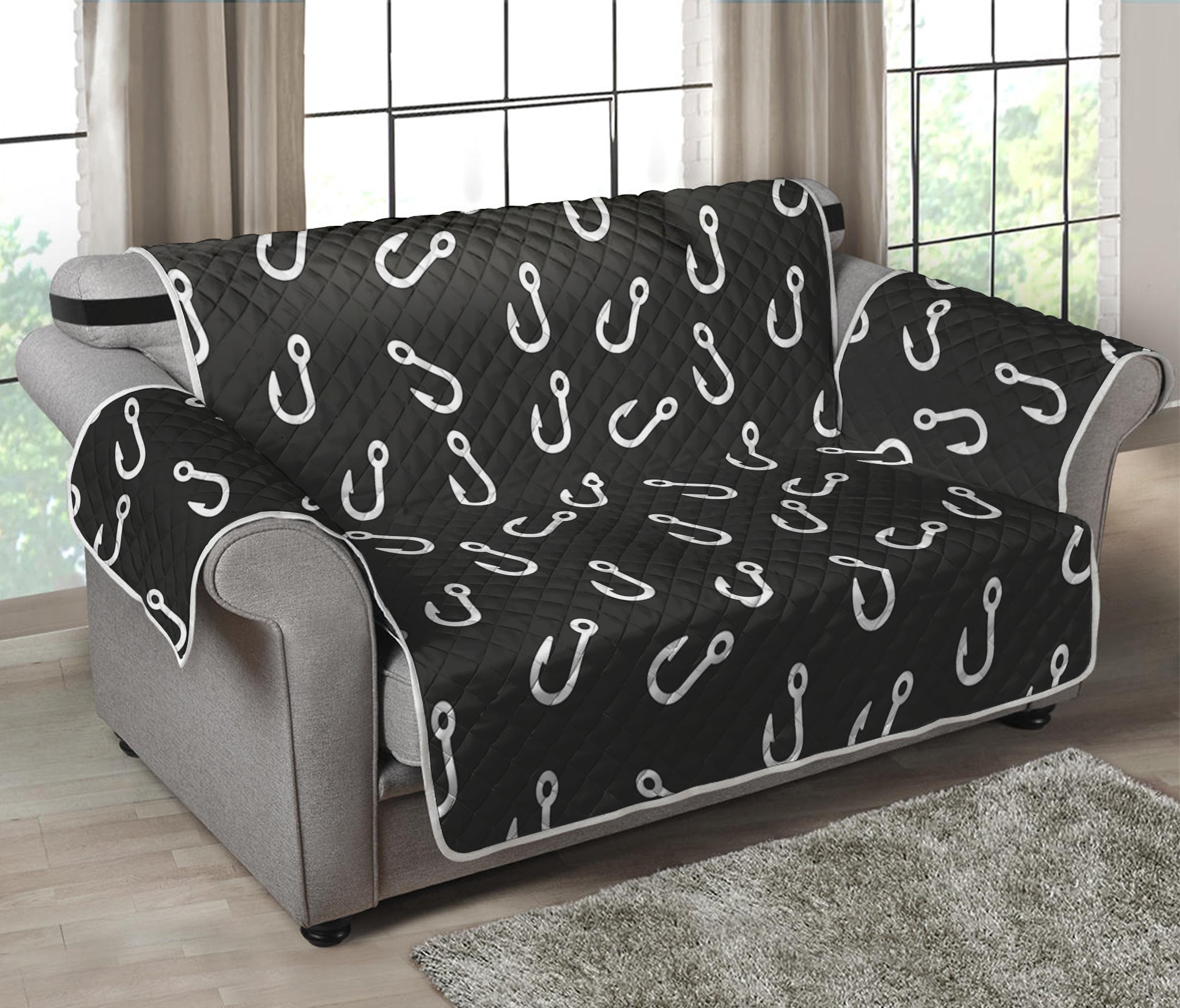 Fishing Hooks Pattern Print Loveseat Protector