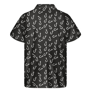 Fishing Hooks Pattern Print Men's Short Sleeve Shirt