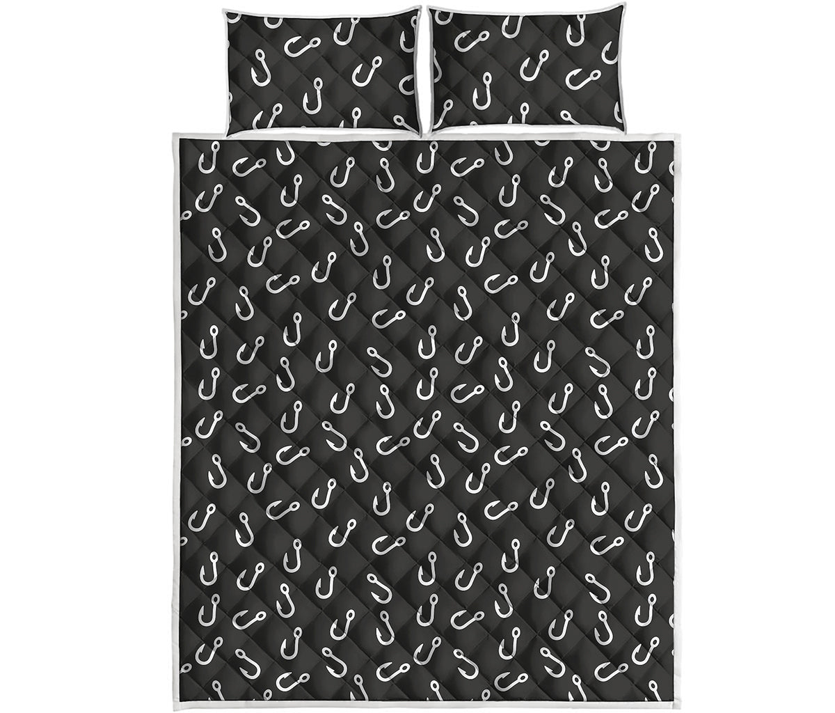 Fishing Hooks Pattern Print Quilt Bed Set