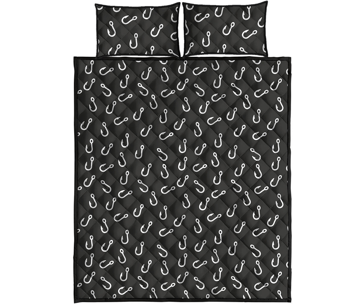 Fishing Hooks Pattern Print Quilt Bed Set