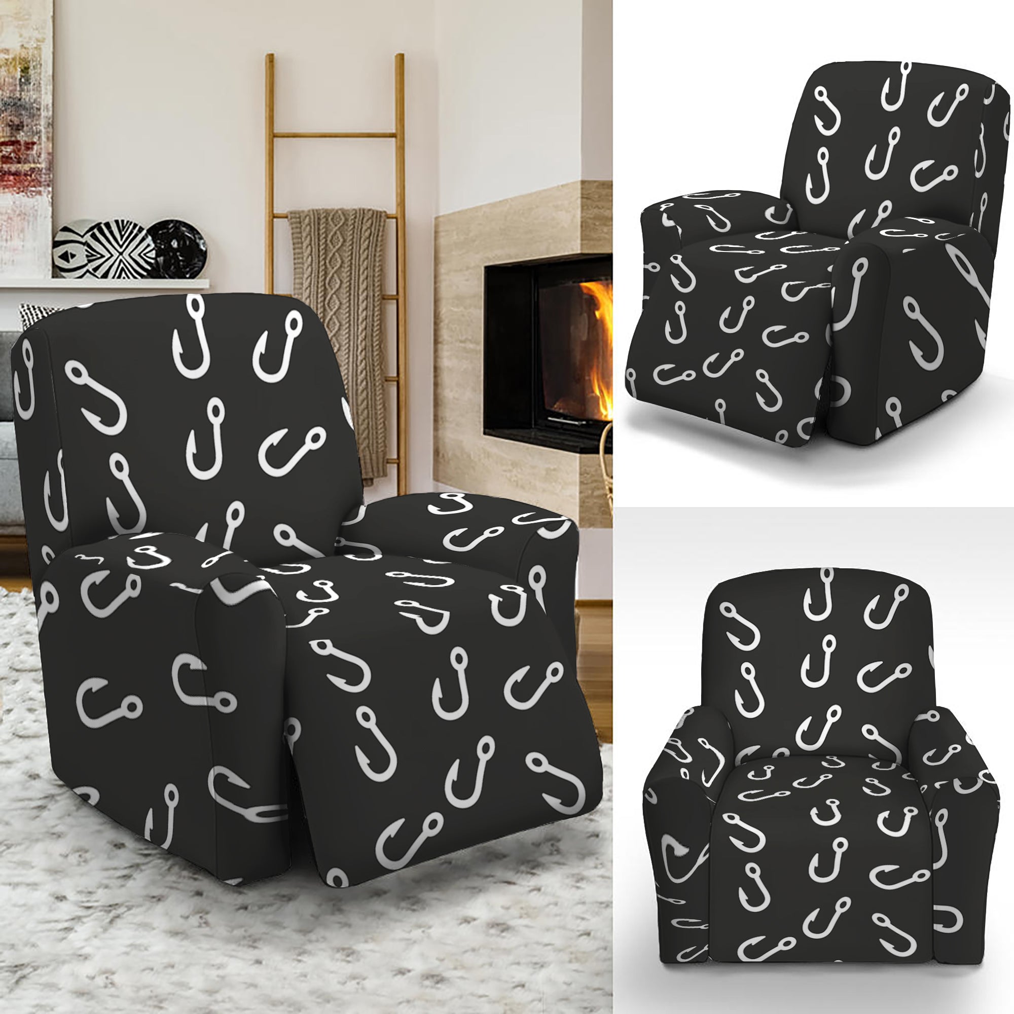 Fishing Hooks Pattern Print Recliner Slipcover