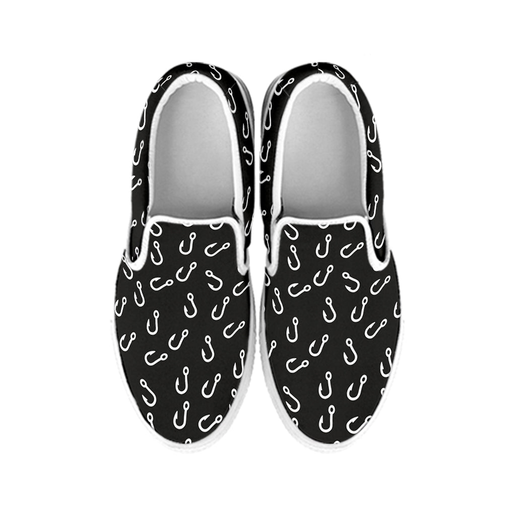 Fishing Hooks Pattern Print White Slip On Shoes