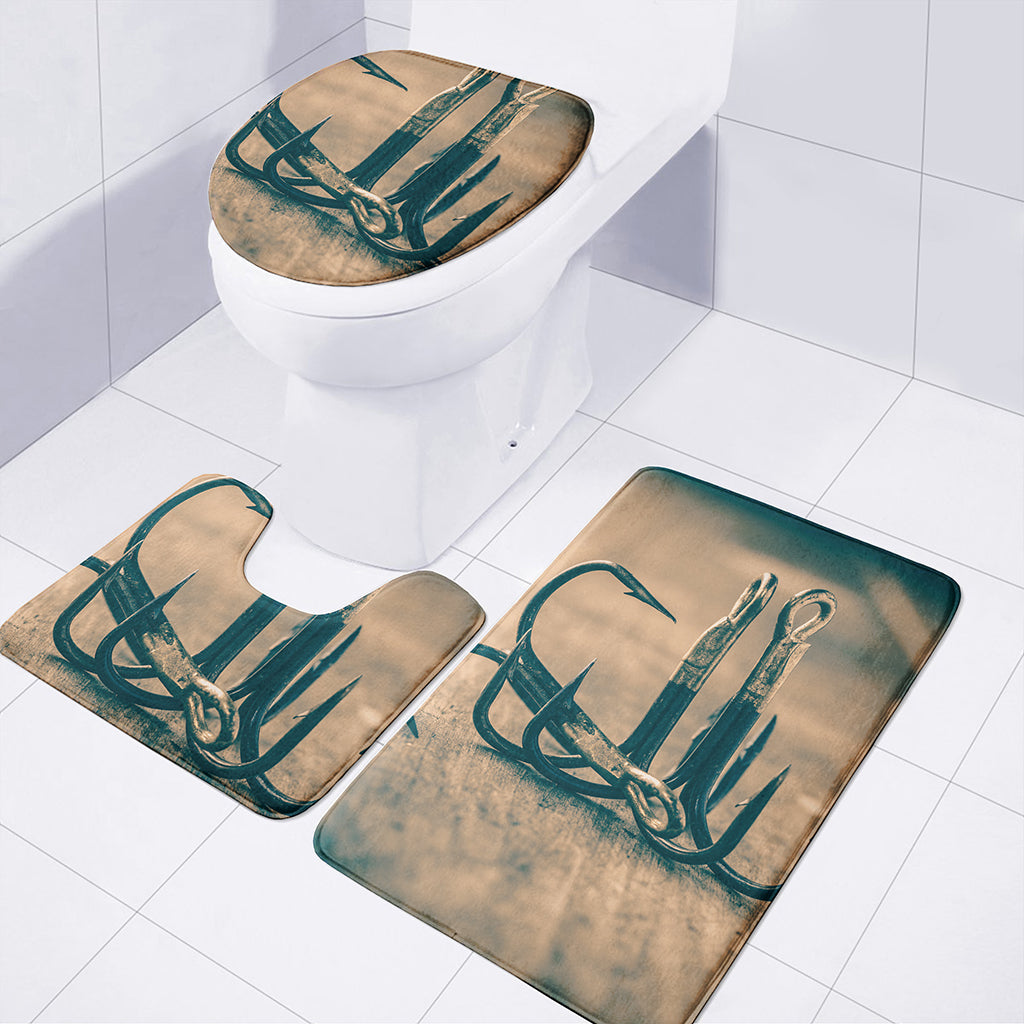 Fishing Hooks Print 3 Piece Bath Mat Set