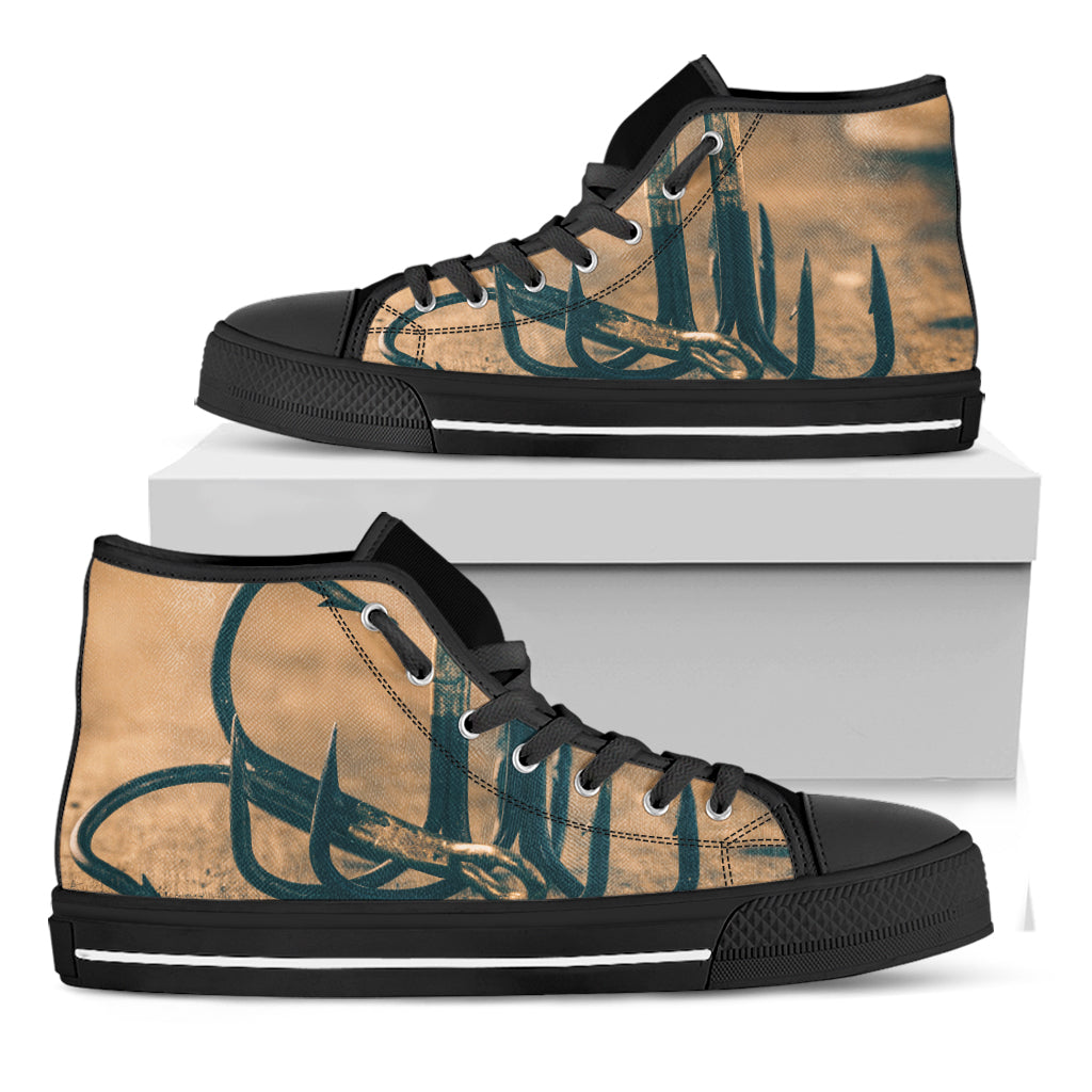 Fishing Hooks Print Black High Top Shoes