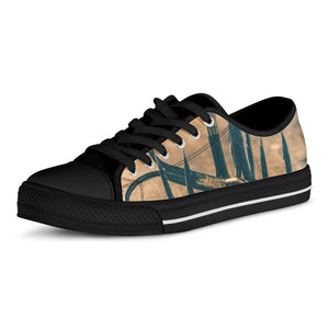 Fishing Hooks Print Black Low Top Shoes