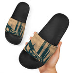 Fishing Hooks Print Black Slide Sandals