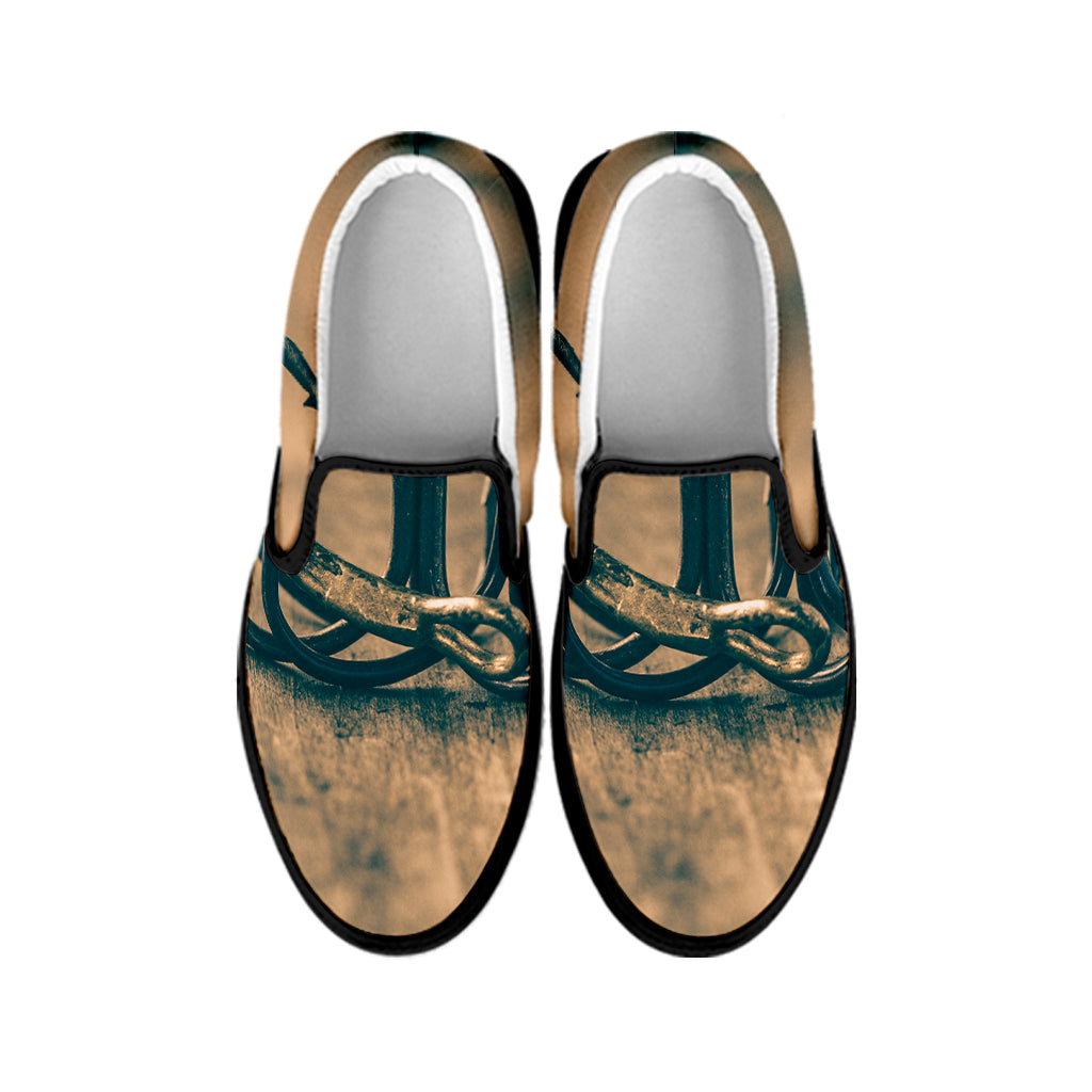 Fishing Hooks Print Black Slip On Shoes