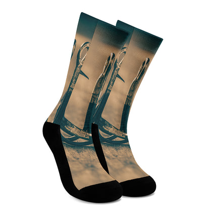 Fishing Hooks Print Crew Socks