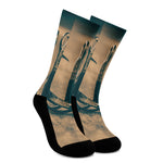 Fishing Hooks Print Crew Socks