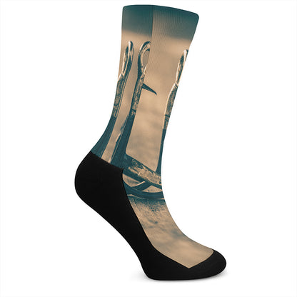 Fishing Hooks Print Crew Socks