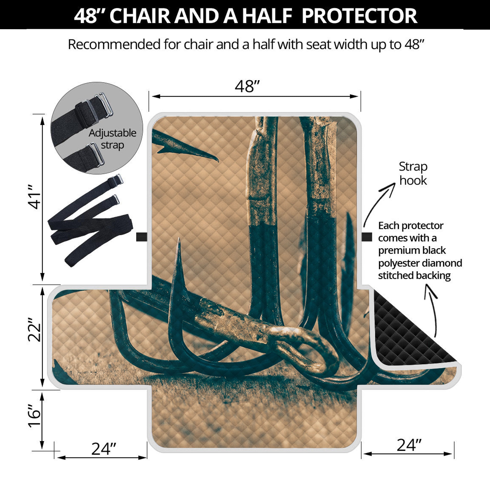 Fishing Hooks Print Half Sofa Protector