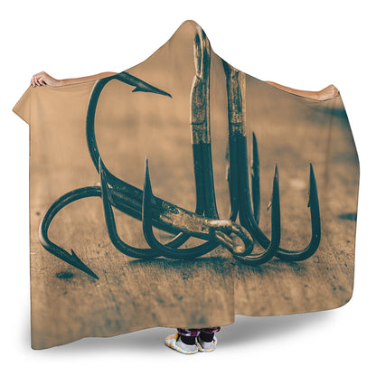Fishing Hooks Print Hooded Blanket