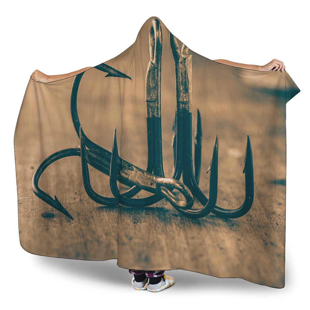 Fishing Hooks Print Hooded Blanket