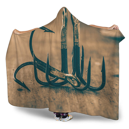 Fishing Hooks Print Hooded Blanket
