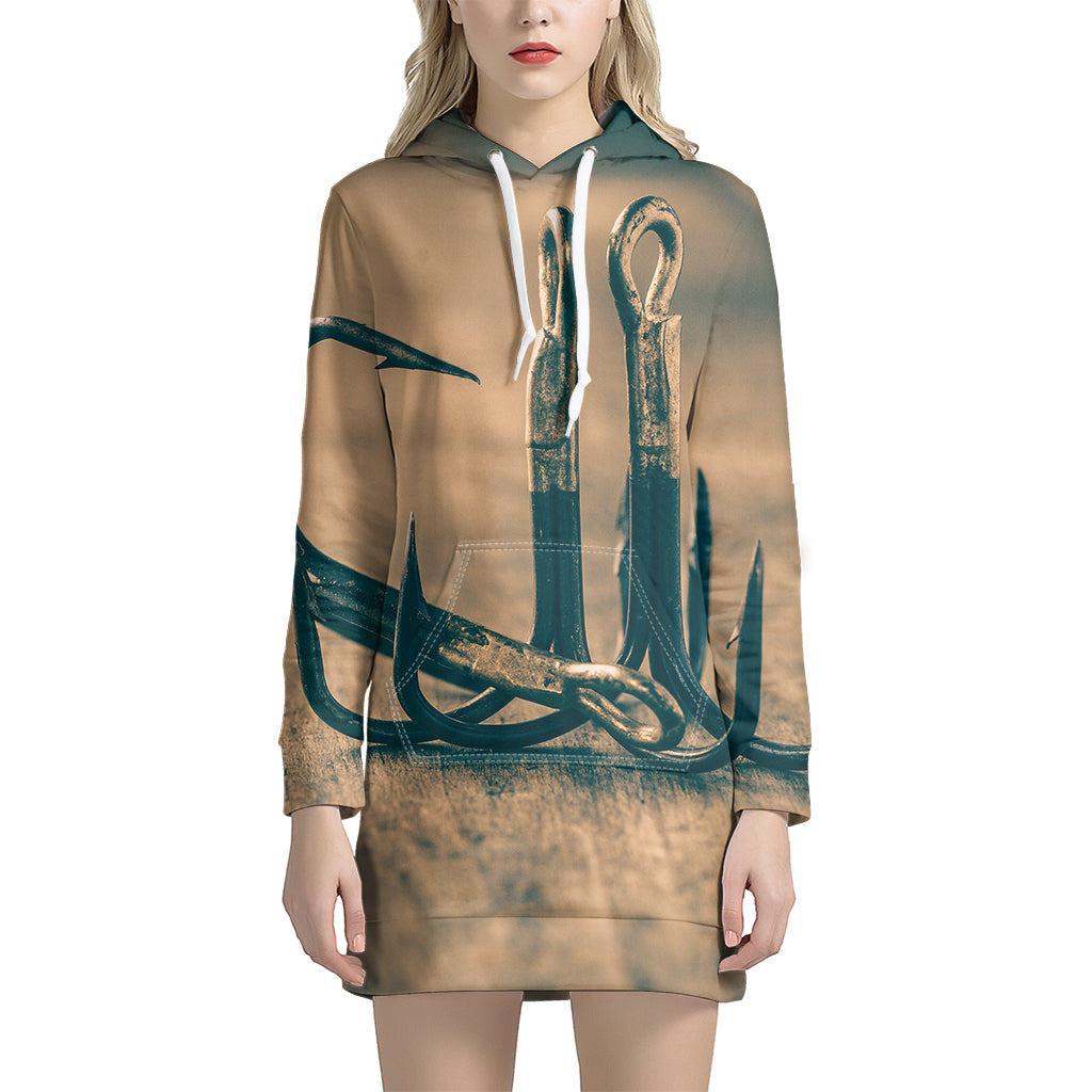 Fishing Hooks Print Hoodie Dress