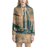 Fishing Hooks Print Hoodie Dress