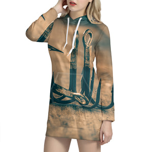 Fishing Hooks Print Hoodie Dress