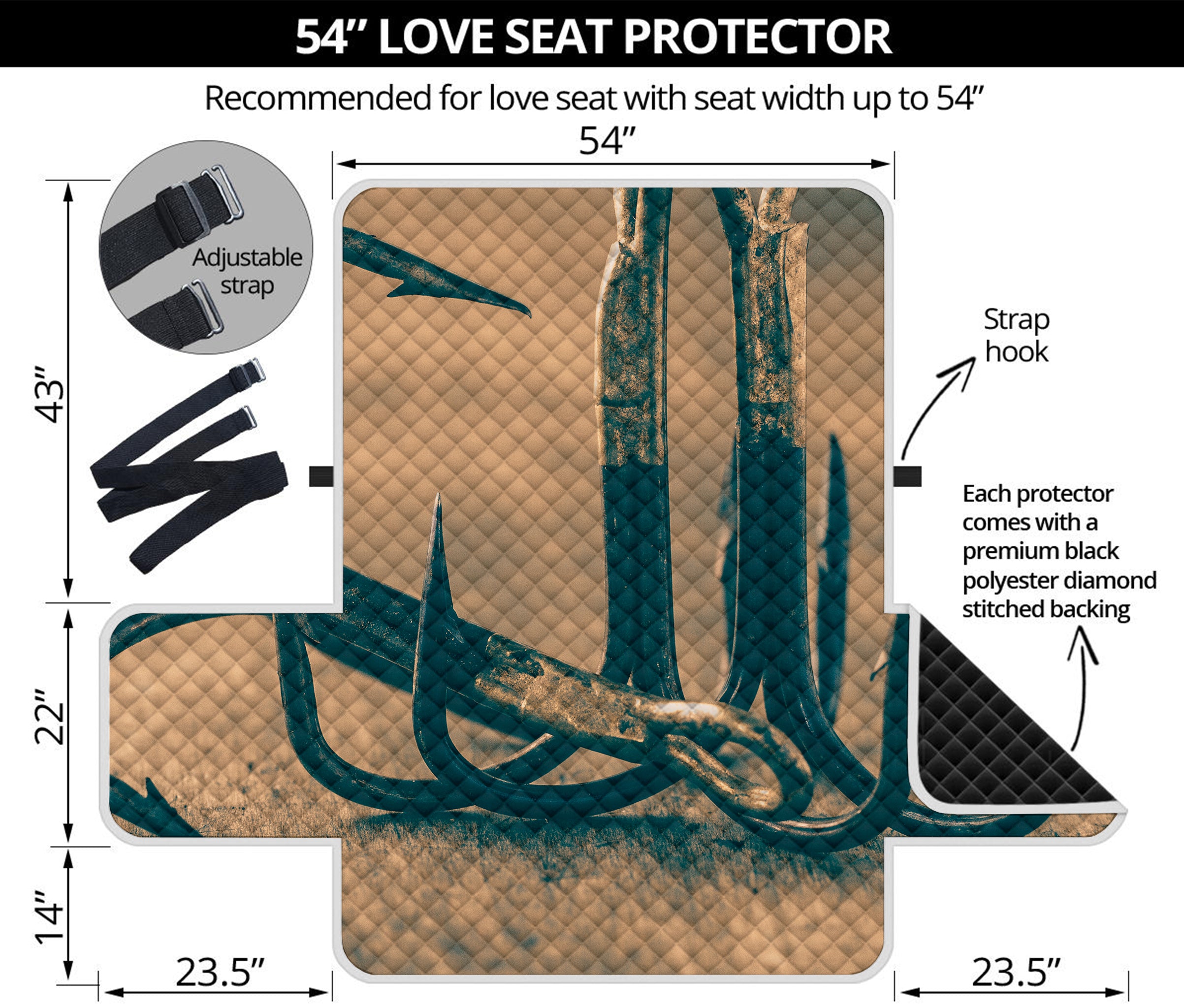 Fishing Hooks Print Loveseat Protector