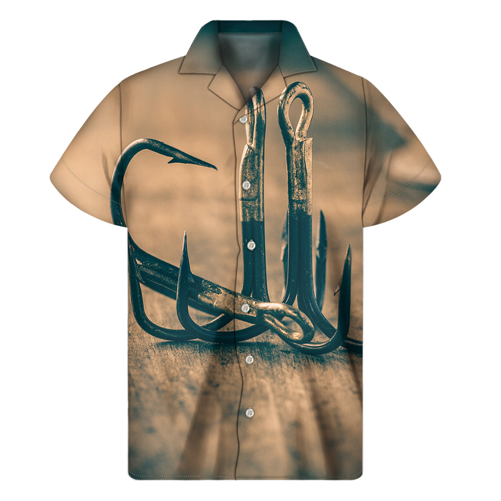 Fishing Hooks Print Men's Short Sleeve Shirt