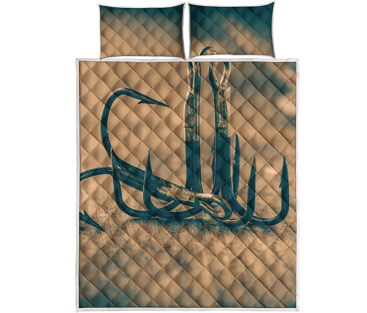 Fishing Hooks Print Quilt Bed Set