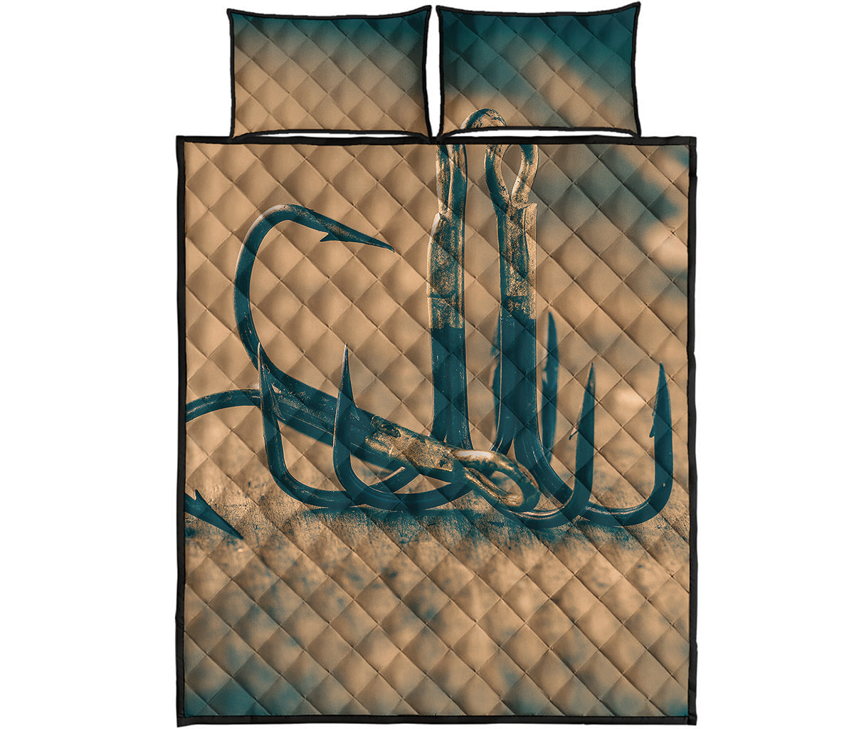 Fishing Hooks Print Quilt Bed Set