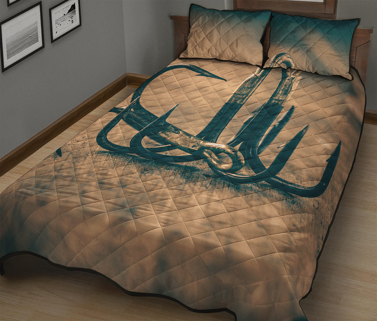 Fishing Hooks Print Quilt Bed Set