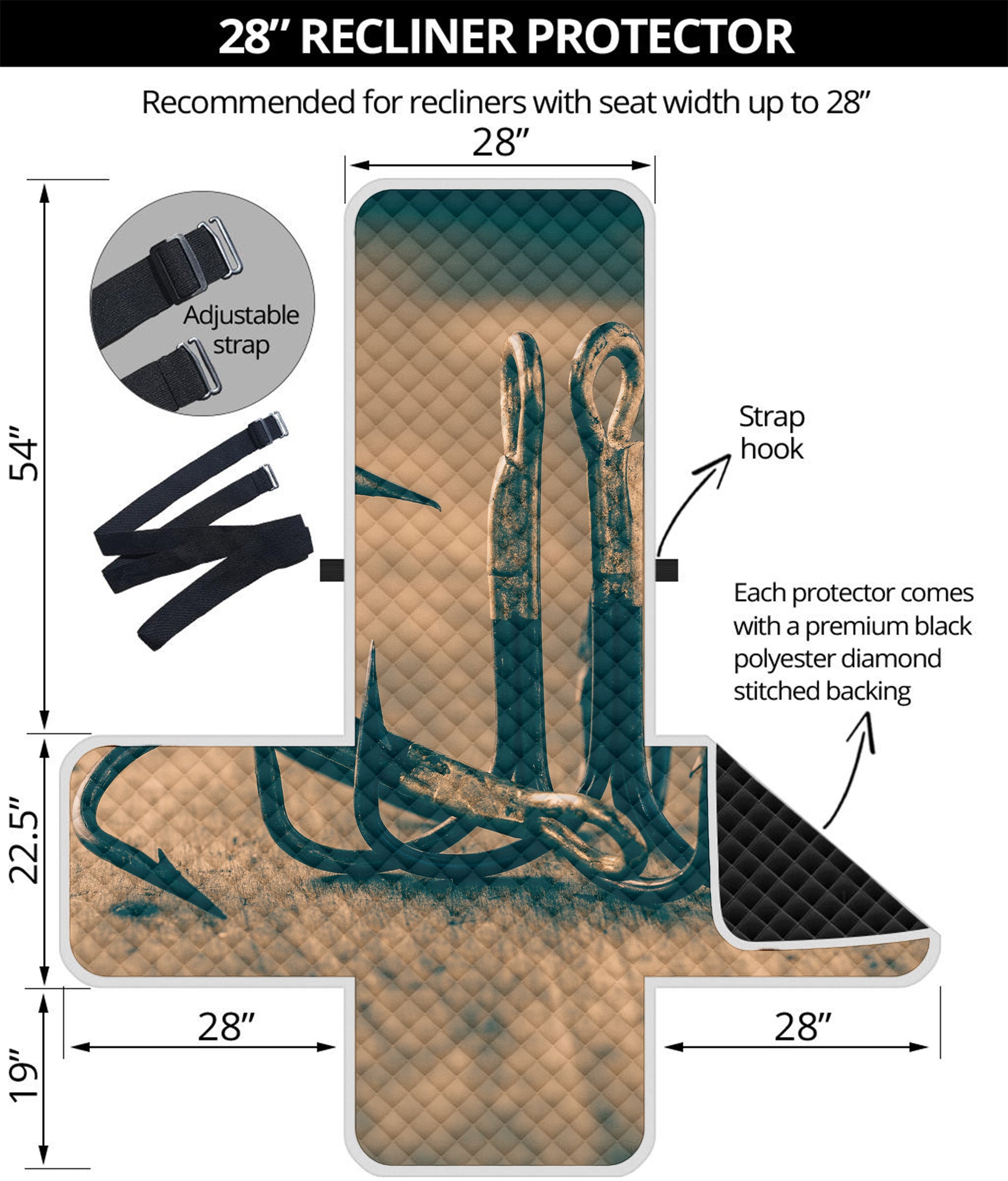 Fishing Hooks Print Recliner Protector