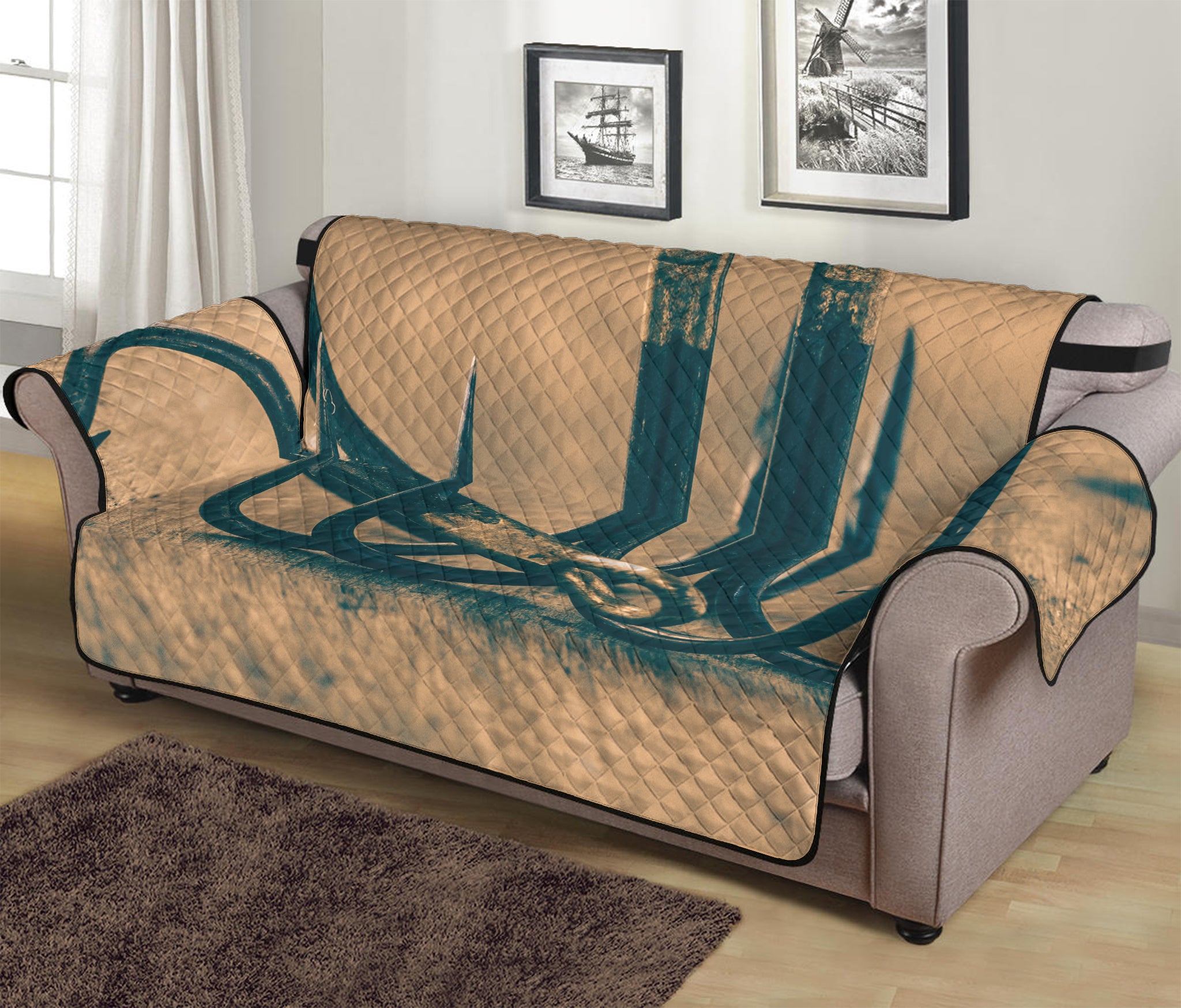 Fishing Hooks Print Sofa Protector