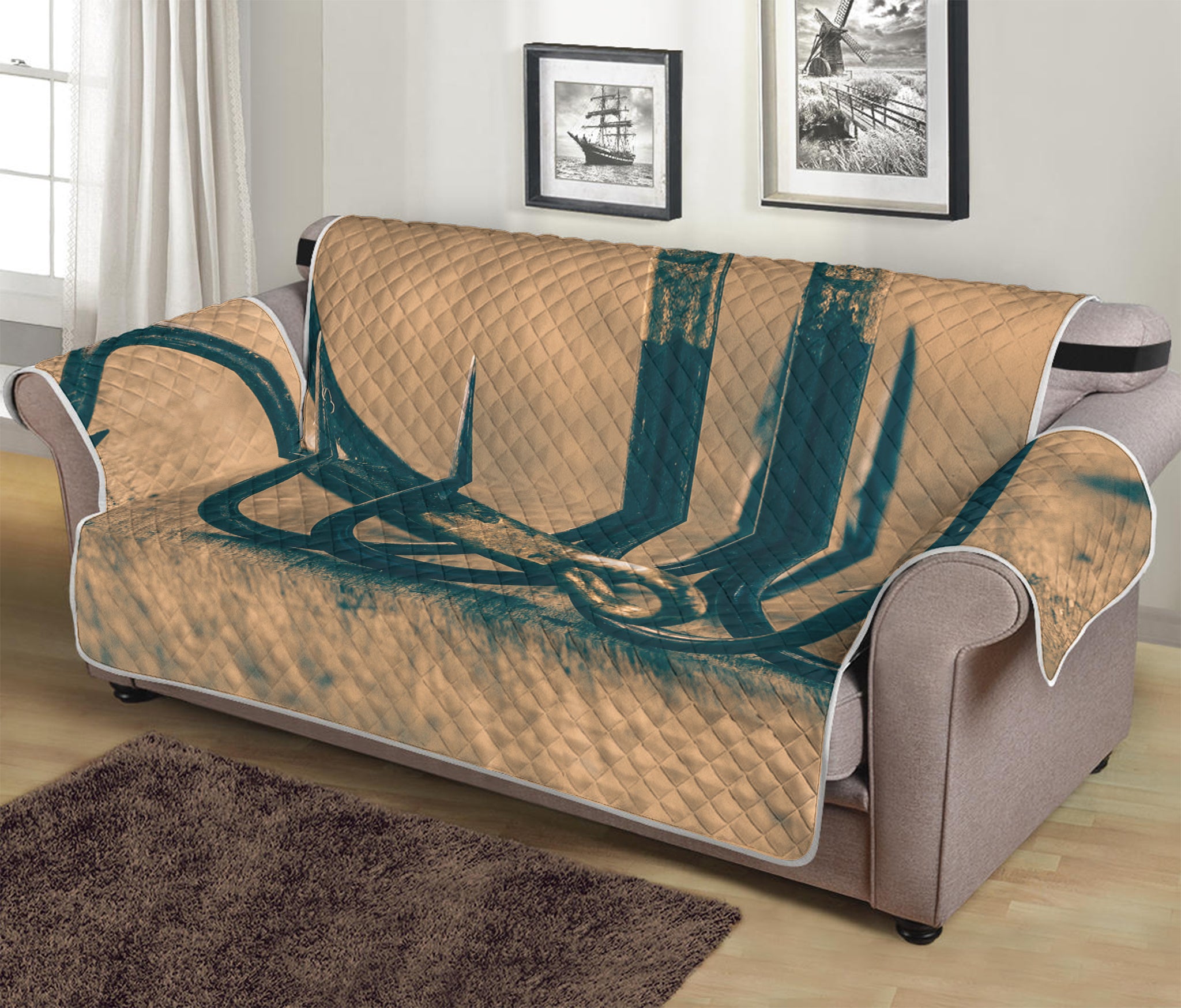 Fishing Hooks Print Sofa Protector