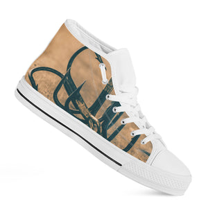 Fishing Hooks Print White High Top Shoes