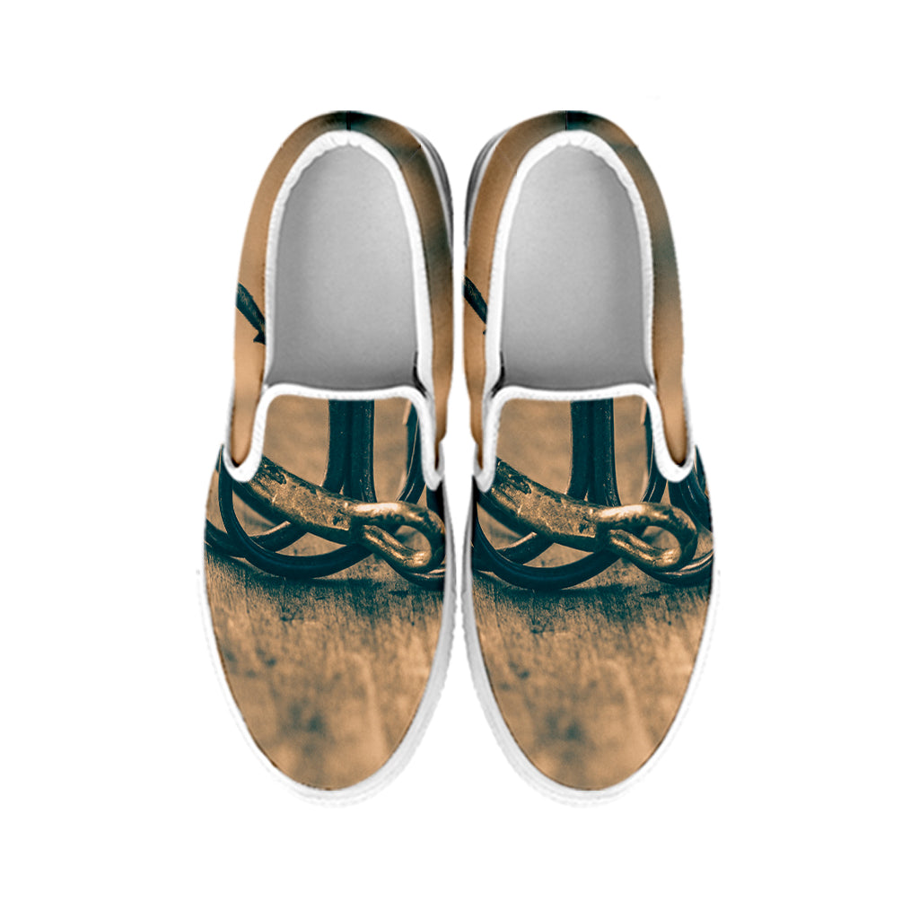 Fishing Hooks Print White Slip On Shoes