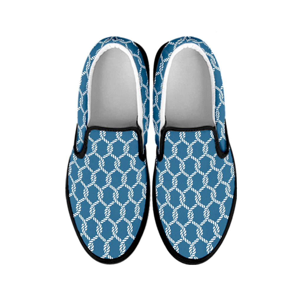 Fishing Rope Knots Pattern Print Black Slip On Shoes