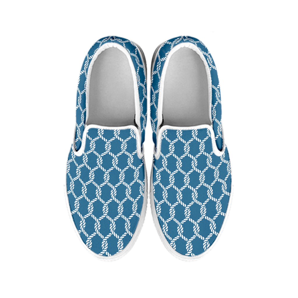 Fishing Rope Knots Pattern Print White Slip On Shoes