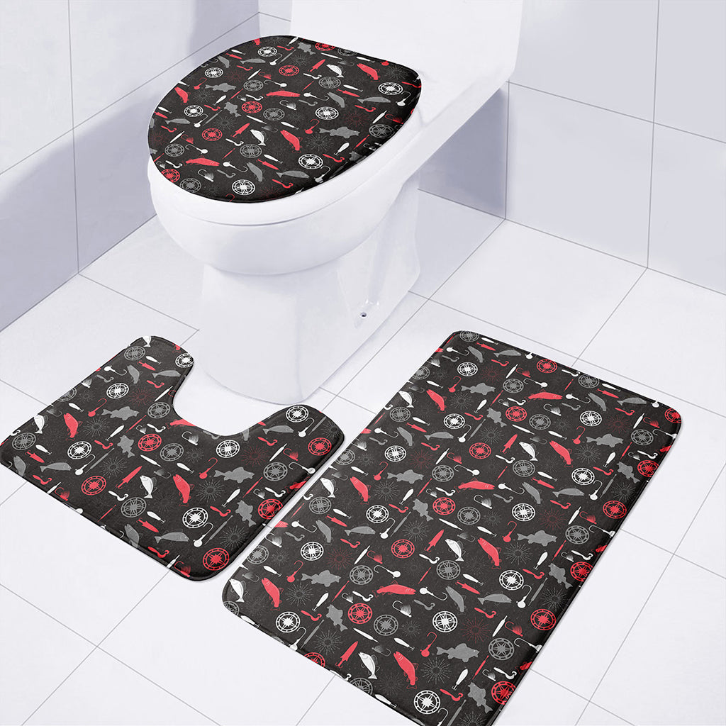 Fishing Theme Pattern Print 3 Piece Bath Mat Set