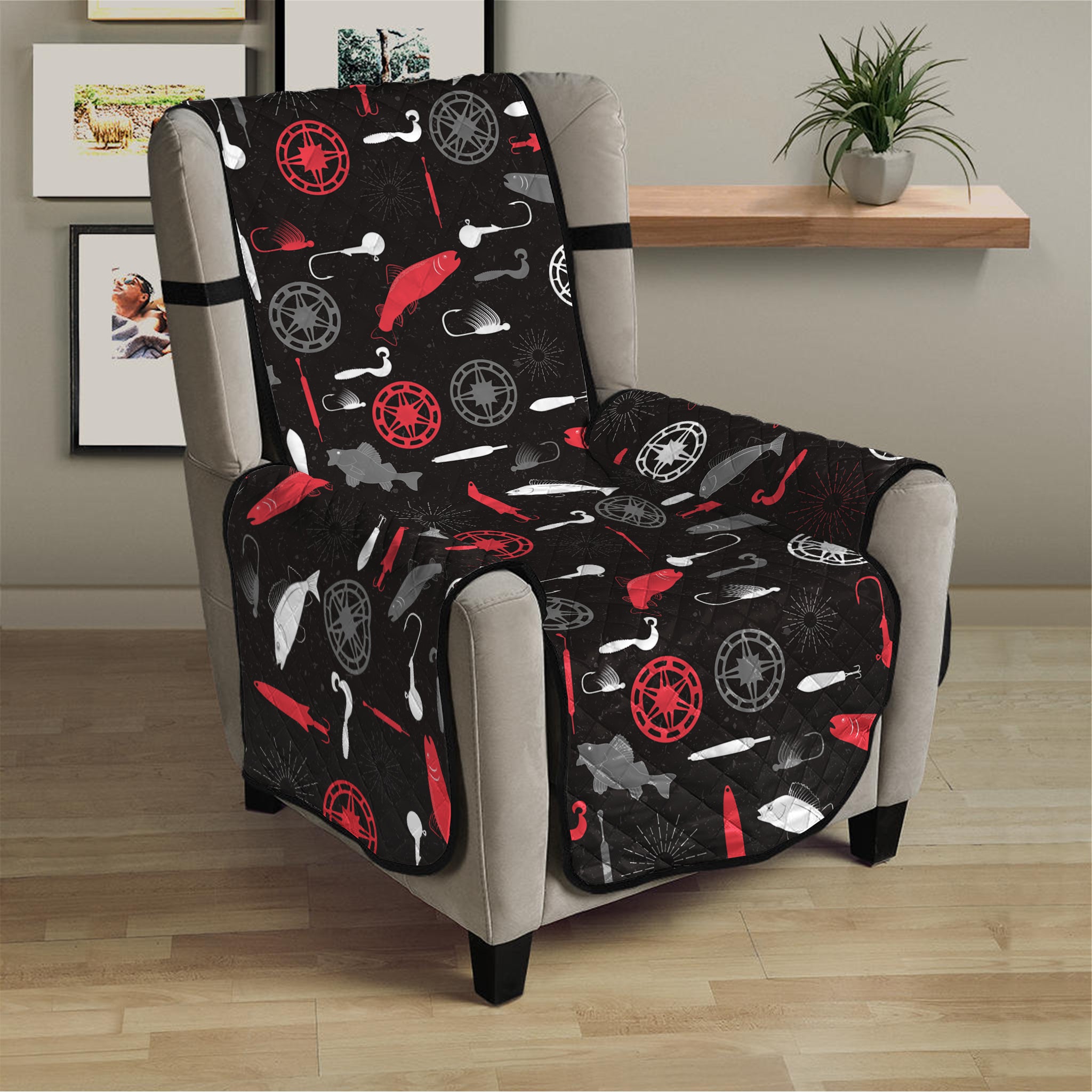 Fishing Theme Pattern Print Armchair Protector