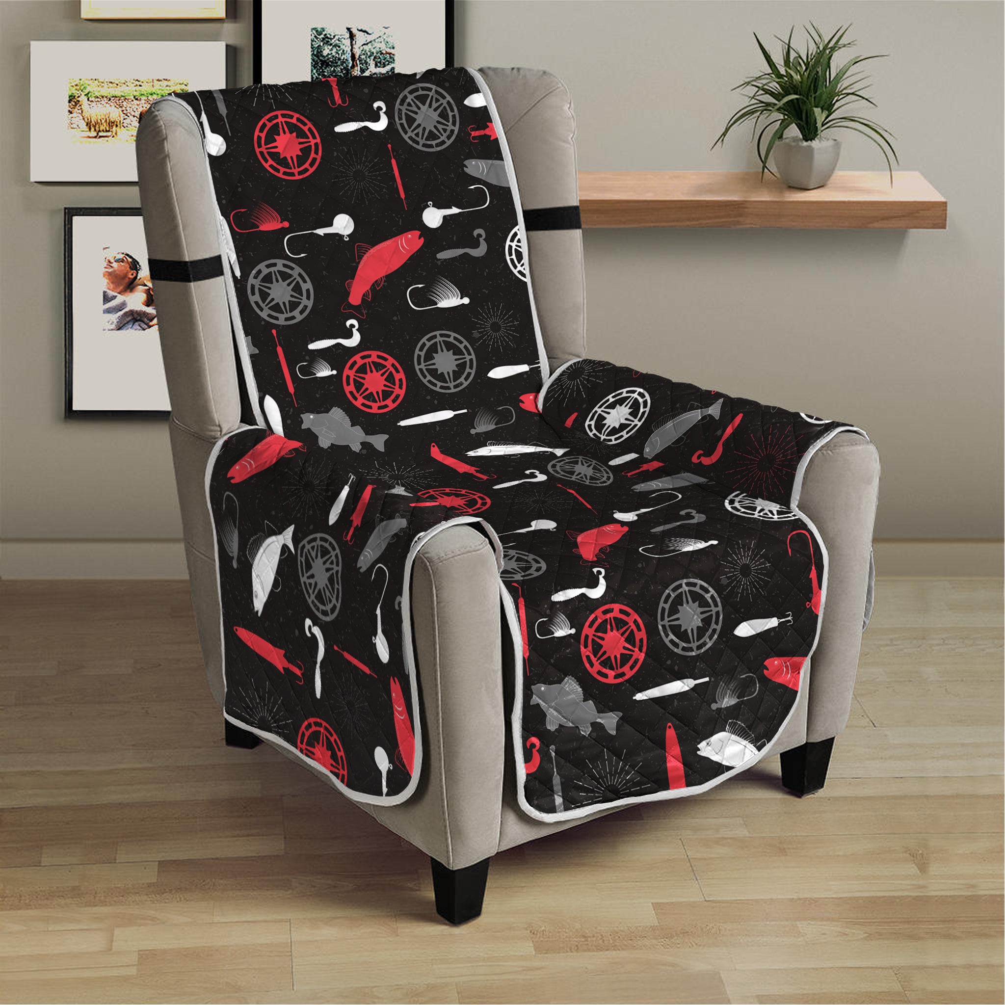 Fishing Theme Pattern Print Armchair Protector