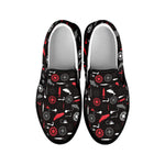 Fishing Theme Pattern Print Black Slip On Shoes