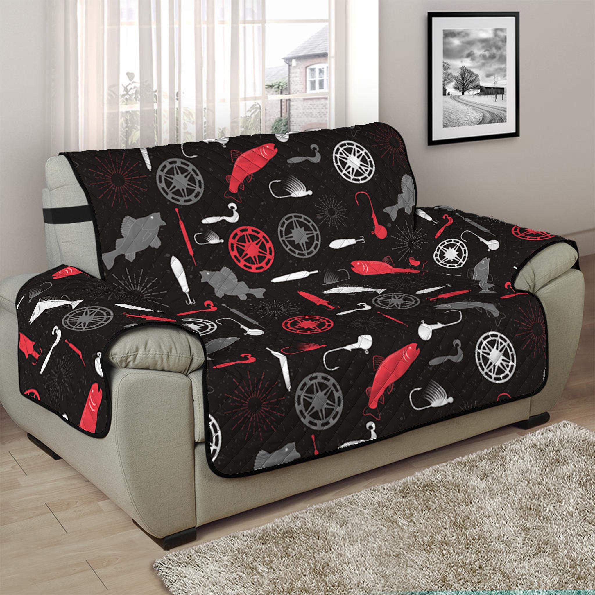 Fishing Theme Pattern Print Half Sofa Protector