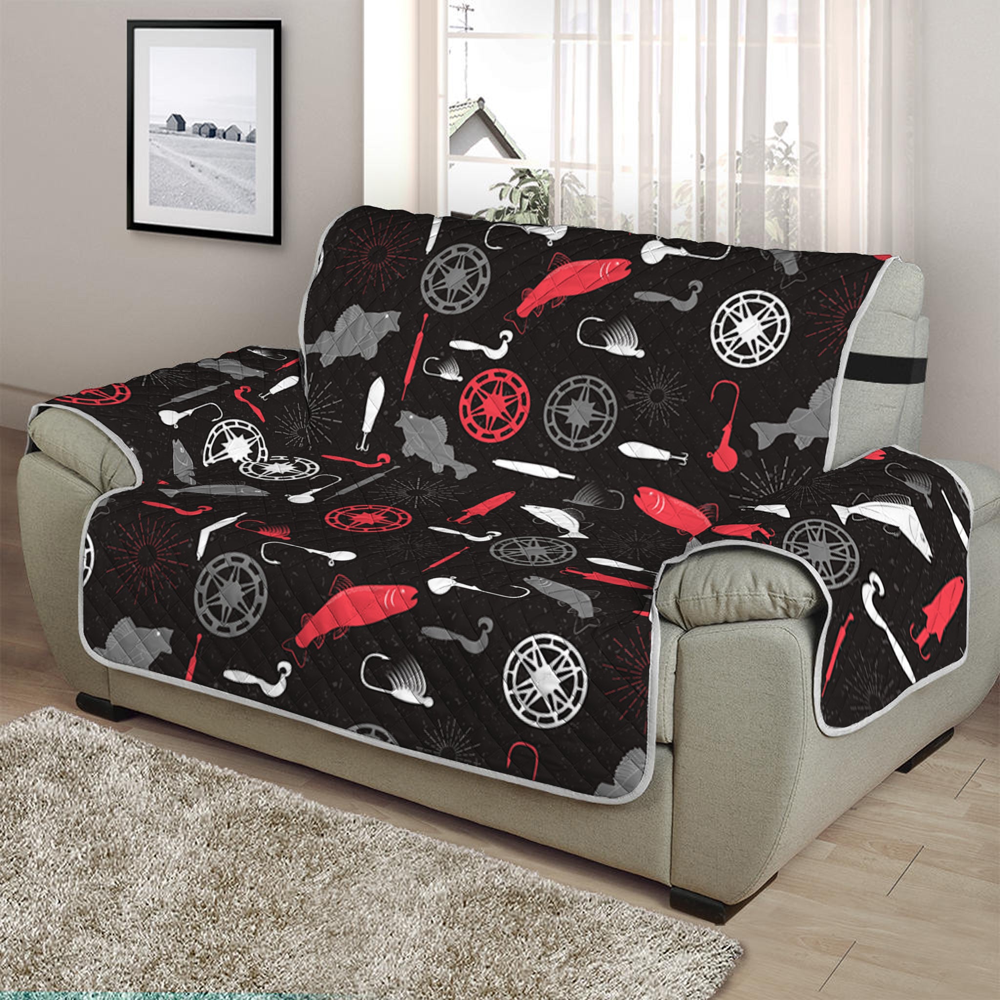 Fishing Theme Pattern Print Half Sofa Protector