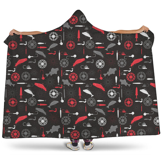 Fishing Theme Pattern Print Hooded Blanket
