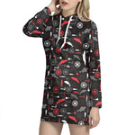 Fishing Theme Pattern Print Hoodie Dress