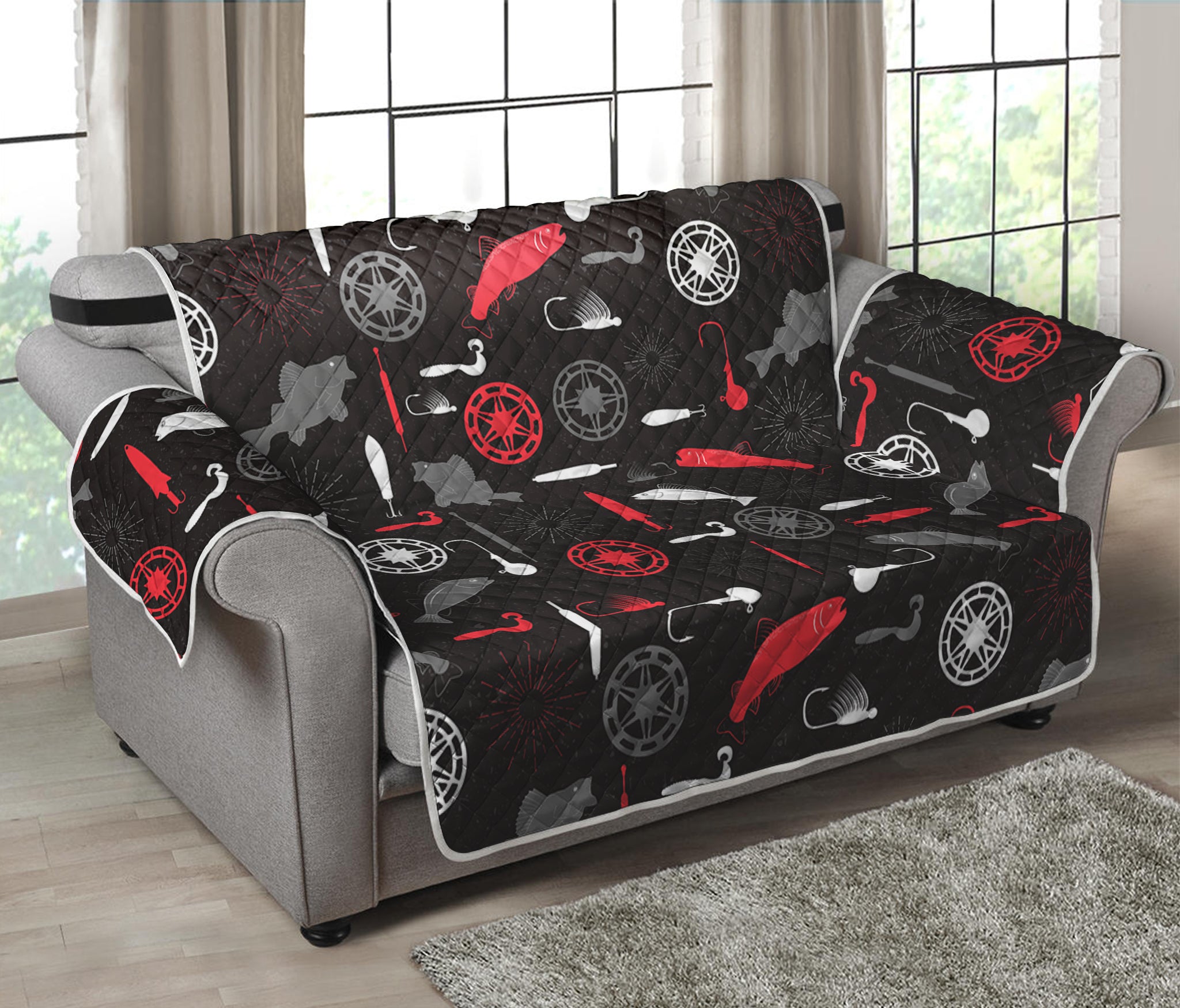 Fishing Theme Pattern Print Loveseat Protector