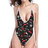 Fishing Theme Pattern Print One Piece High Cut Swimsuit