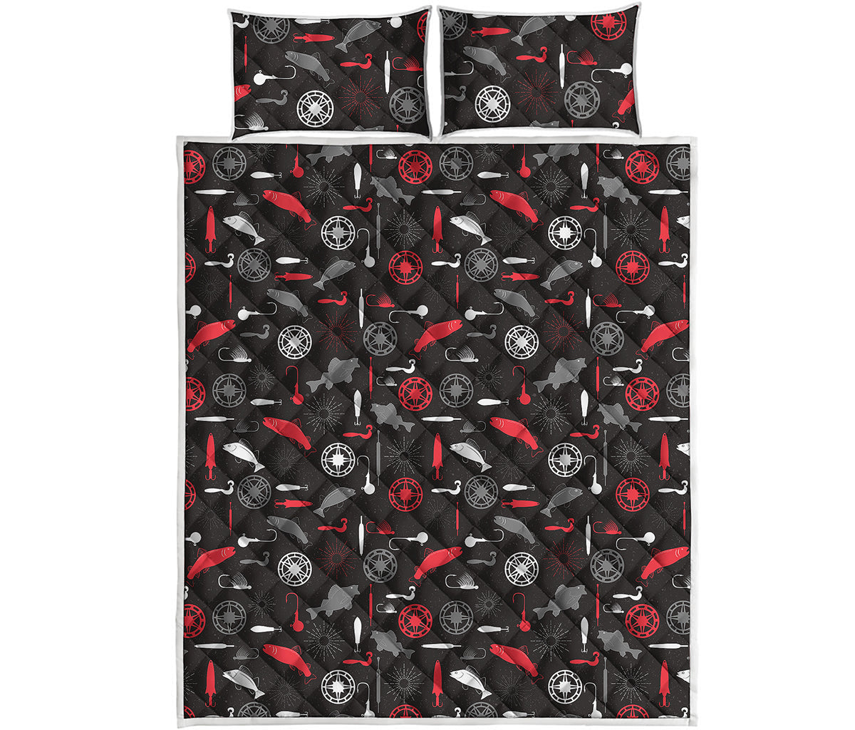 Fishing Theme Pattern Print Quilt Bed Set