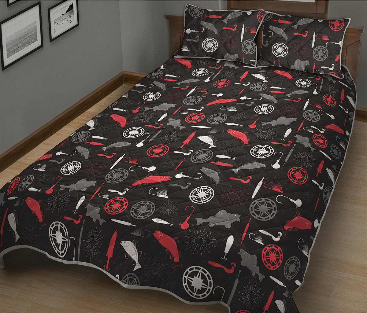 Fishing Theme Pattern Print Quilt Bed Set