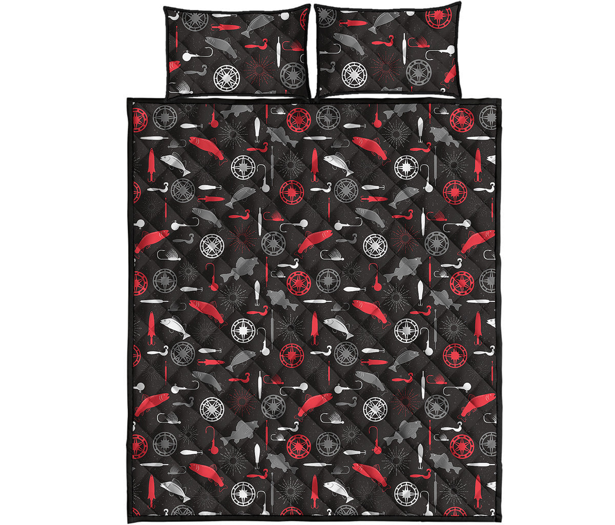 Fishing Theme Pattern Print Quilt Bed Set